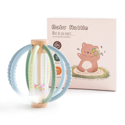 Baby Rattle Toy Wooden Rain Drum With Silicone Baby Sensory Touch Toy Newborn Dental Care Gum Anti-eating Hand Molar Stick Gif Good Vibrations