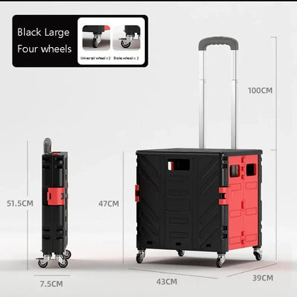 Home Supplies Trolley Shopping Storage Containers Folding Cart Plastic Shopping Cart Vehicle Mounted Storage Box Bag On Wheels Good Vibrations