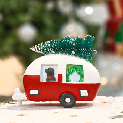 Christmas Truck with Christmas Tree Statue Resin Festival Decorations for Home Bedroom Living Room Christmas Atmosphere Decor Good Vibrations