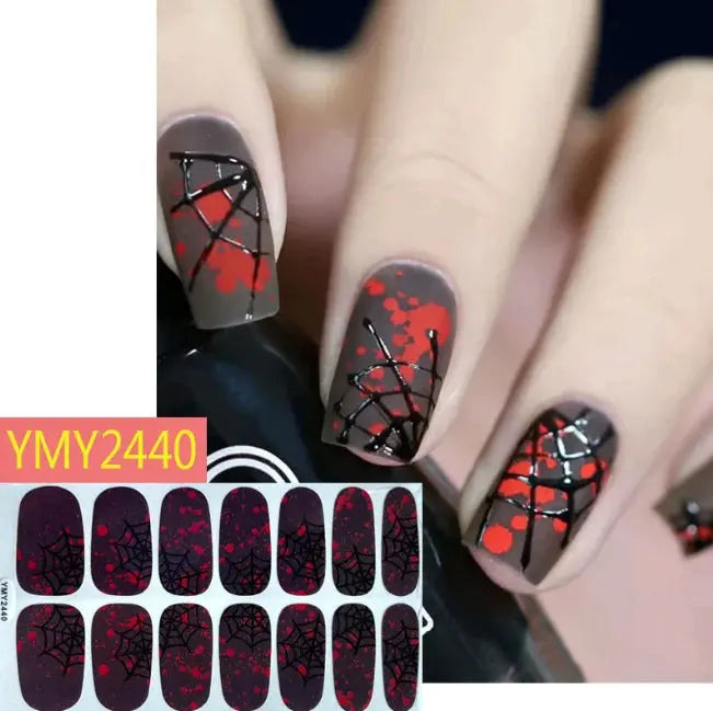Halloween Nail Stickers Full Cover Adhesive  Nail Polish Wraps Blood Pumpkin Ghost Nail Decals DIY Festival Nail Patch Decors Good Vibrations