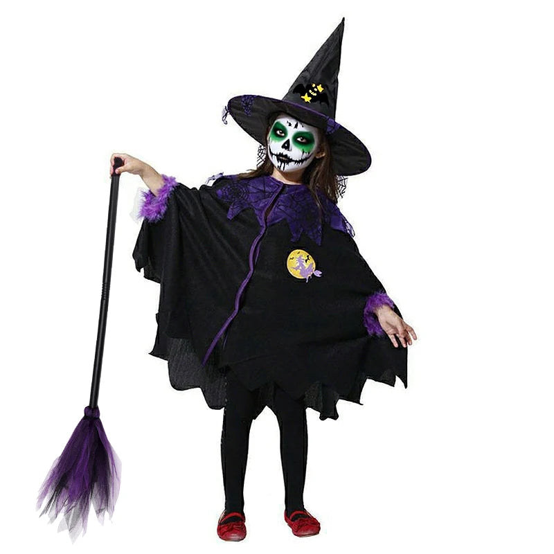 Halloween Costume for Girls Witch Vampire Carnival Party Dress Up Trappings Kids Cosplay Clothes Purple Bat Suit Holiday Gifts Good Vibrations