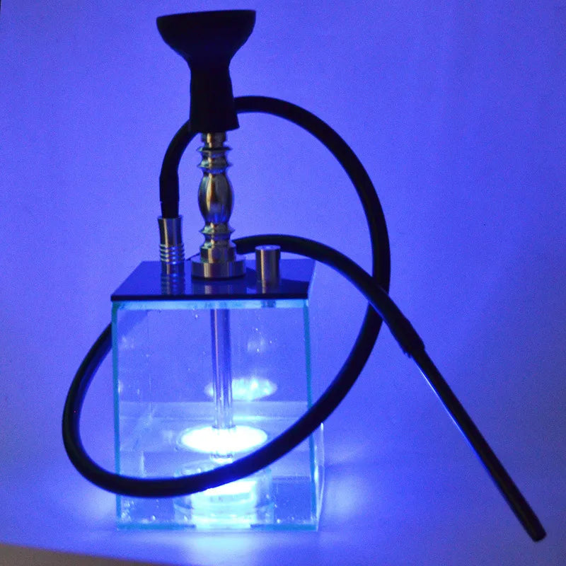 Acrylic smoking hookah with LED light, portable design.