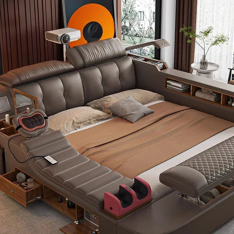 Modern Double Bed Girls Design Smart Bedroom Queen King Size Bed Beauty Sleeping Princess Leather Cama Lounge Suite Furniture Good Vibrations