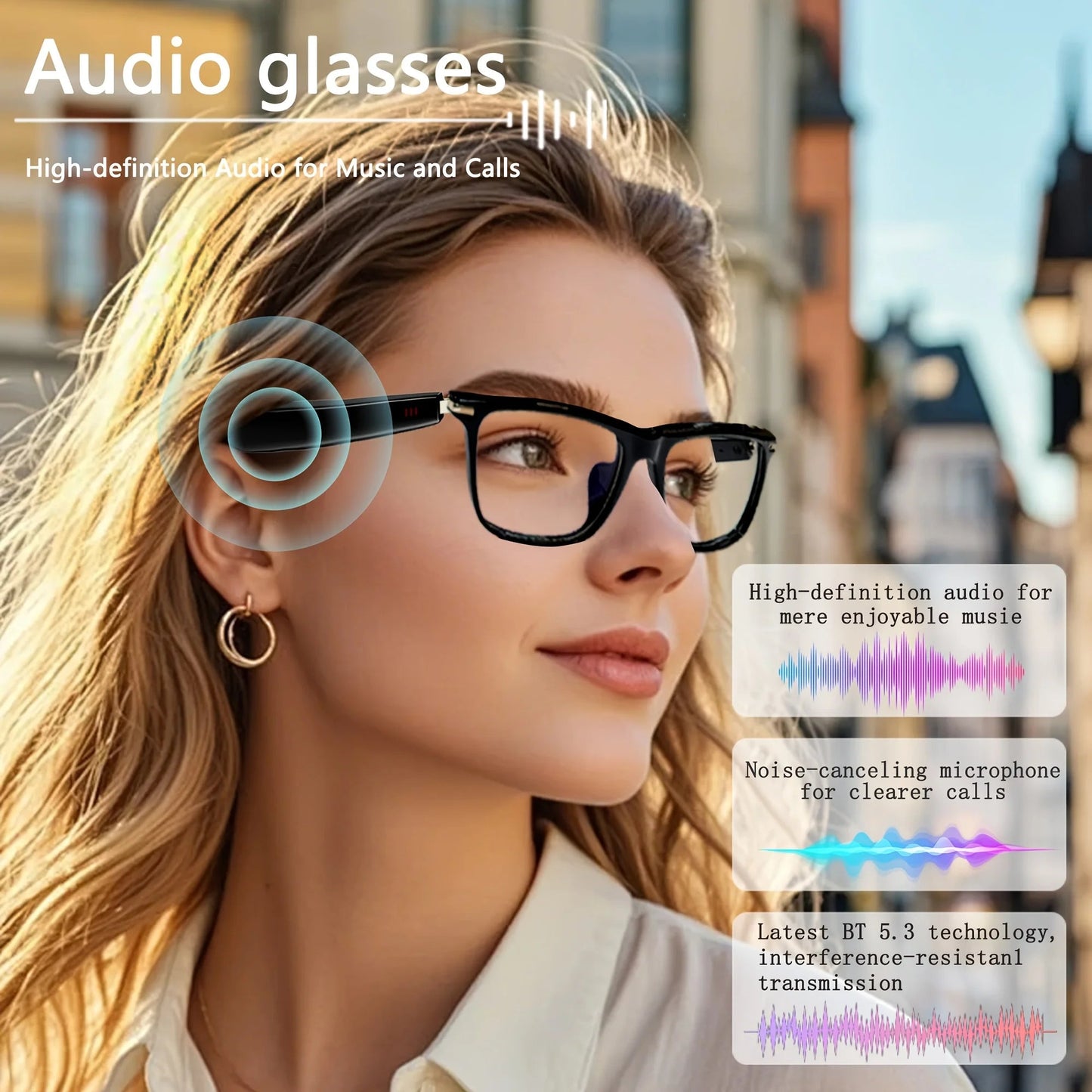 AI Translation Smart Glasses with photochromic lenses, support 160+ languages real-time translation Good Vibrations