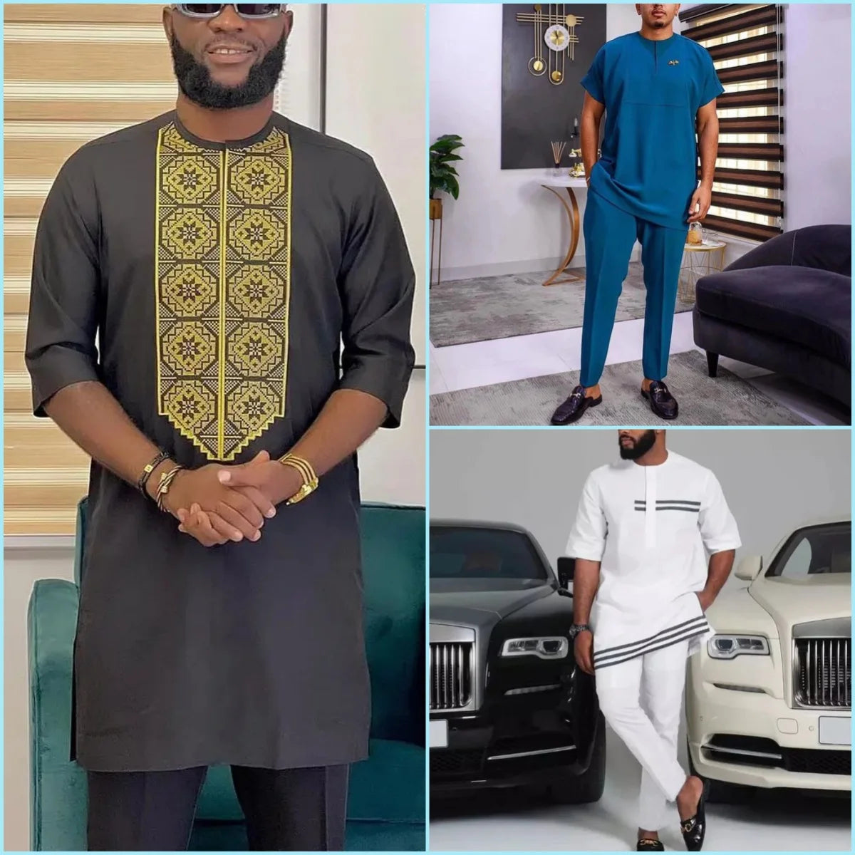 New Dashiki Luxury Full Set Men's Set Round Neck Embroidered Men's Set African Traditional Two Piece Set Men's Full Set Suit Good Vibrations