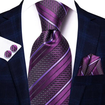 Black Red Striped Silk Wedding Tie For Men Handky Cufflink Gift Men Necktie Fashion Business Party Dropshiping Hi-Tie Designer Good Vibrations
