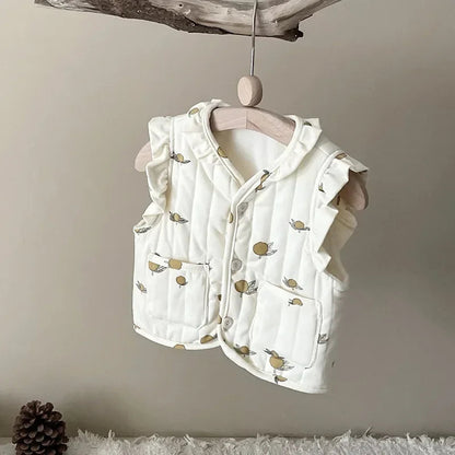 Korean Baby Autumn Winter Floral All-match Vest Baby Windproof Vest Jacket Toddler Girl Spring Waistcoat Cotton Padded Outwear Good Vibrations