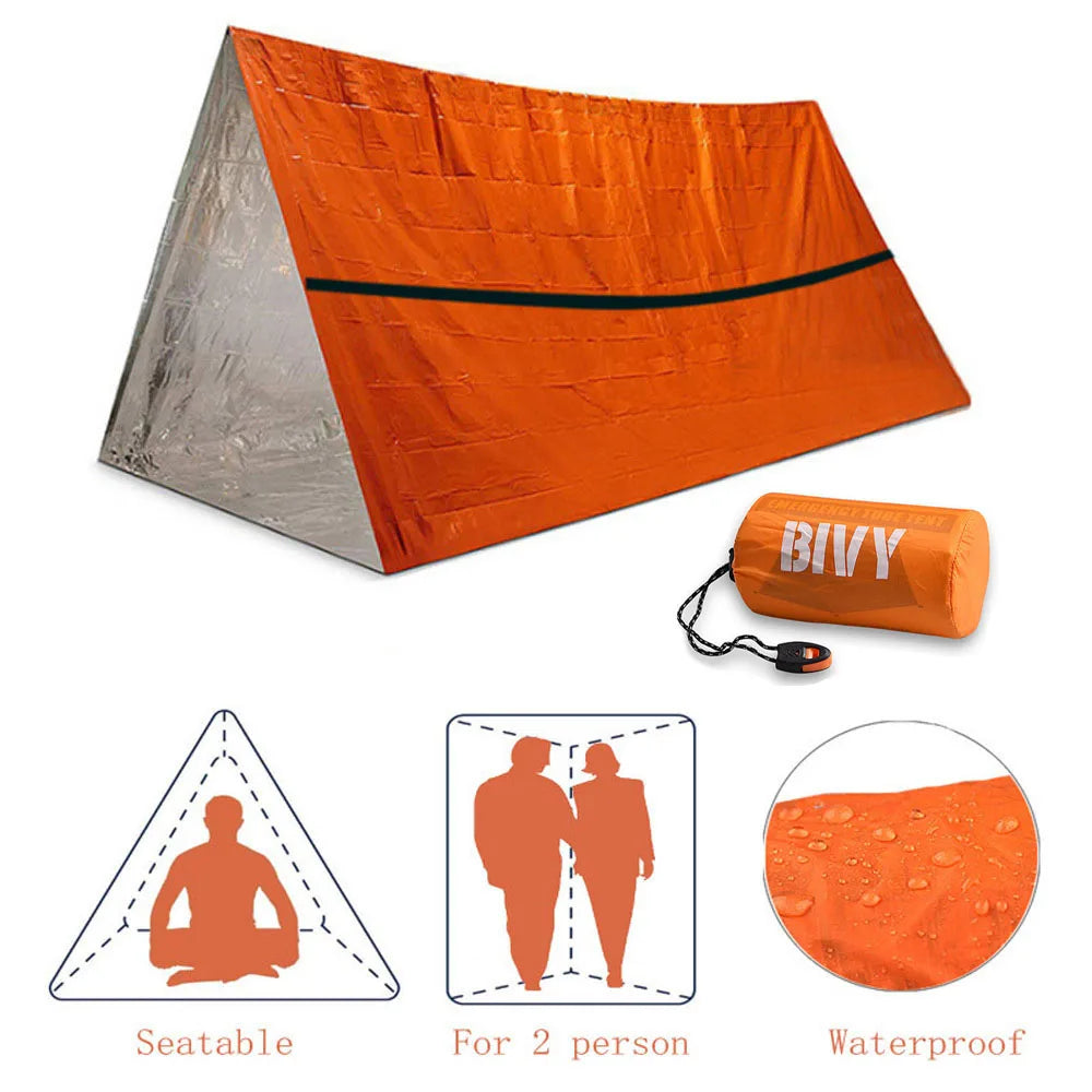 2 Person Emergency Shelter Survival Bivy Tube Tent Kit Thermal Blanket SOS Sleeping Bag Waterproof Survival Equipment Good Vibrations