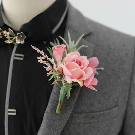 Boutonnieres Flowers Artificial White Roses Silk Ivory Corsage Buttonhole Groomsmen Boutonniere for Men Wedding Accessories Good Vibrations