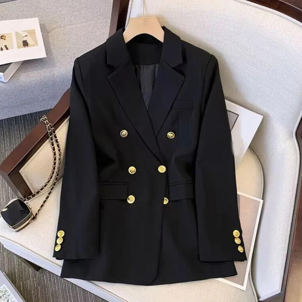 Blazer For Women Elegant Suit Jacket Loose Long Sleeve Jacket Beige Casual Solid Color Blazer Fashion Lapel Neckline Style Good Vibrations