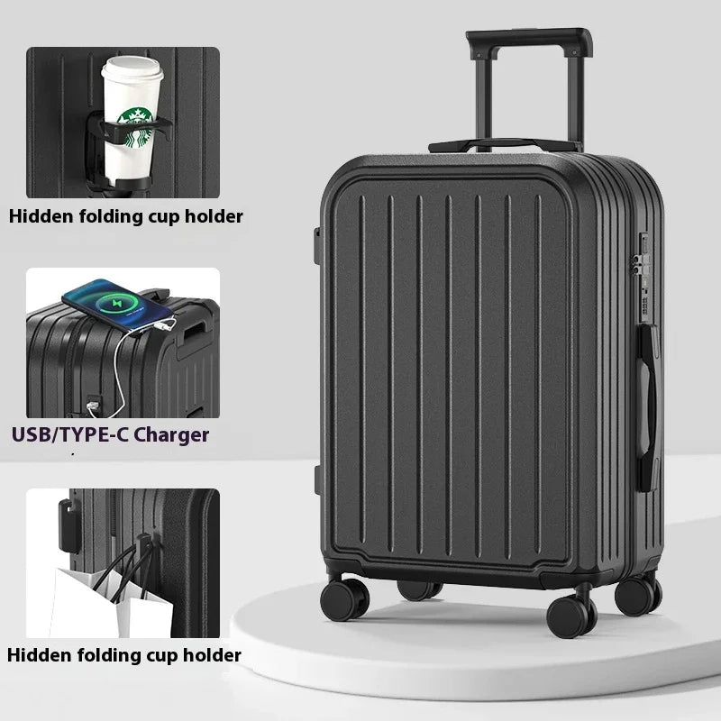 Stylish Lightweight Hardshell Luggage Trolley Case with USB Port, Perfect for Women Travel & Business 20/22/24/26/28 Inch Good Vibrations