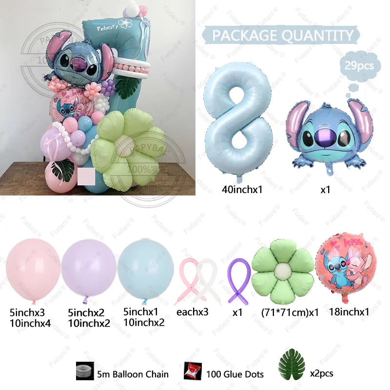 1set Stitch Birthday Party Decorations 40inch Blue Number Foil Balloon Children's Birthday Background Boys Girls Toys Gifts Good Vibrations