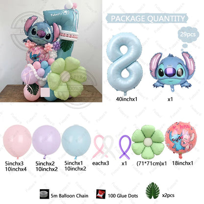 1set Stitch Birthday Party Decorations 40inch Blue Number Foil Balloon Children's Birthday Background Boys Girls Toys Gifts Good Vibrations