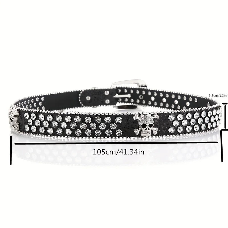 Glamorous Rhinestone Skull Rivet Belt - Perfect for Jeans & Western Outfits! Good Vibrations