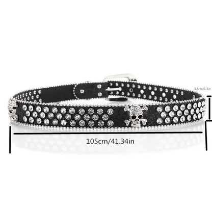 Glamorous Rhinestone Skull Rivet Belt - Perfect for Jeans & Western Outfits! Good Vibrations