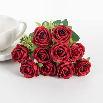 10 Heads Artificial Flowers Scrapbooking Silk Roses Christmas Wedding Party Bouquet Household Products Vases for Home Decoration Good Vibrations