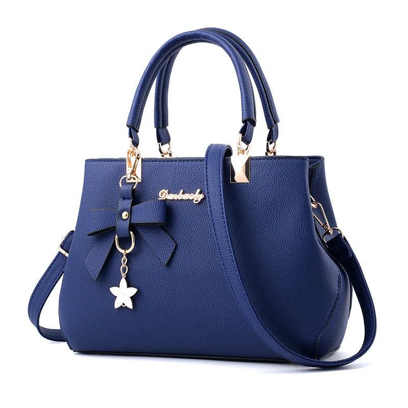 Yogodlns Elegant Women Messenger Bags with flower pendant Office Ladies Totes Pure Handbag for female Crossbody Shoulder Bags Good Vibrations