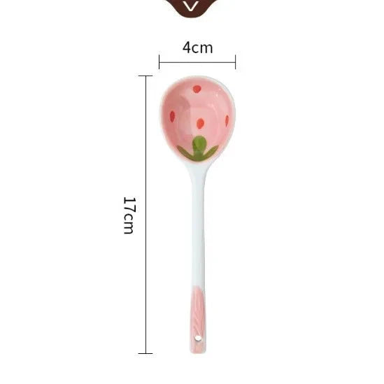 Cute Strawberry Ceramic Bowl Set For Home Use High Aesthetic Instant Noodles Salad Dessert Dining Tableware Kitchen Supplies Good Vibrations