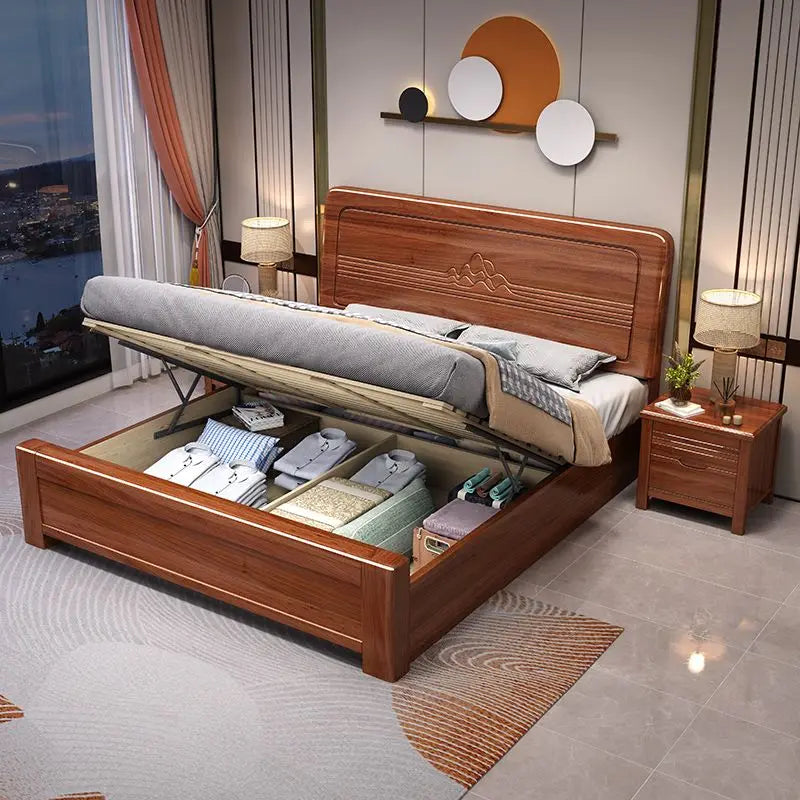 Wooden Beds Single Double Bed Bedroom Furniture Chinese Light Luxury Wood Bed Good Vibrations