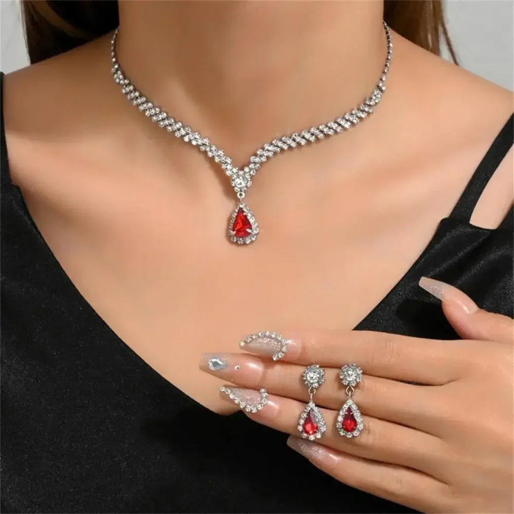 2pcs/set Jewelry Sets Women Elegant Waterdrop Rhinestone Pendant Necklace stud Earrings Wedding Dress Bridal Jewelry Set Good Vibrations
