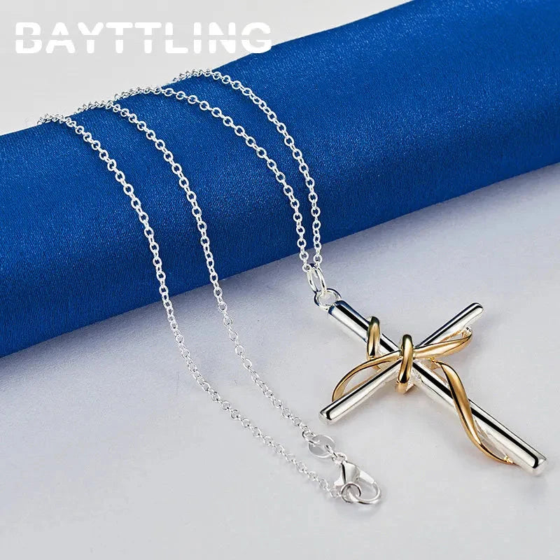 925 Sterling Silver 16-30 Inches Simple Cross Necklace For Women Men Fashion Wedding Gift Jewelry Good Vibrations