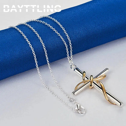 925 Sterling Silver 16-30 Inches Simple Cross Necklace For Women Men Fashion Wedding Gift Jewelry Good Vibrations