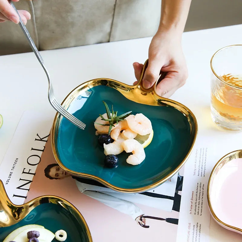 Dinner Plate with Handle Luxury Storage Tray Food Dessert Fruit Jewelry Trinket Dish Decorative Dinnerware Good Vibrations