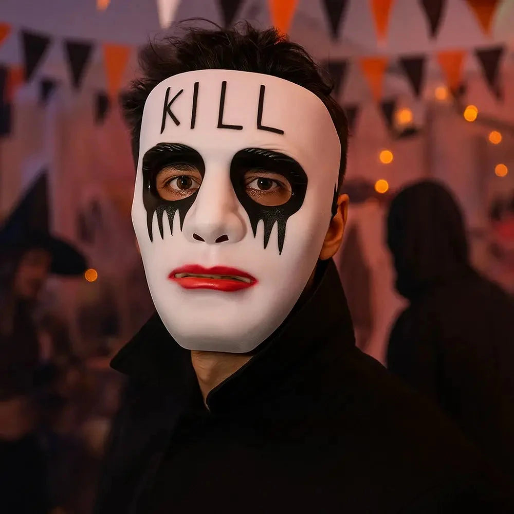 Dress Up Props White Makeup Halloween Mask Full Face Hand-painted Street Dance Mask Scary Hip Hop Mask Kids Adult Good Vibrations