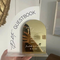 Audio Guestbook Sign,Photo Guestbook Sign,Arched Gold Mirrored Acrylic Wedding Decor,Frosted Acrylic Sign,Wedding Table Decor Good Vibrations