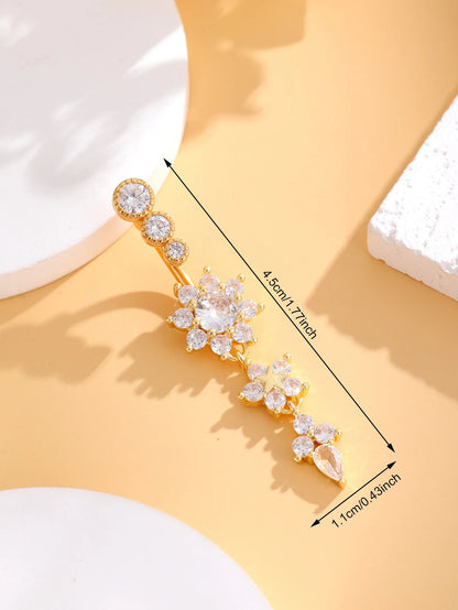 Gold Color Stainless Steel Belly Button Ring Long Dangled Flower CZ Crystal Navel Belly Piercing Rings for Women Sexy Jewelry Good Vibrations Adult Super Store