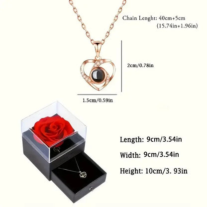 1 Set Artificial Flower Gift Box with I Love You Necklace - Christmas, Valentines Day, Mothers Day,  Anniversary, Birthday Gifts Good Vibrations