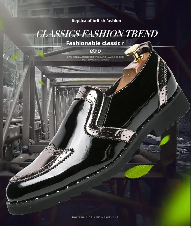 Fashionable Formal Men Shoes Lightweight Outdoor Loafers Thick Soled Wear-resistant Leather Shoes Black Gold andSilverSizes38-48 Good Vibrations