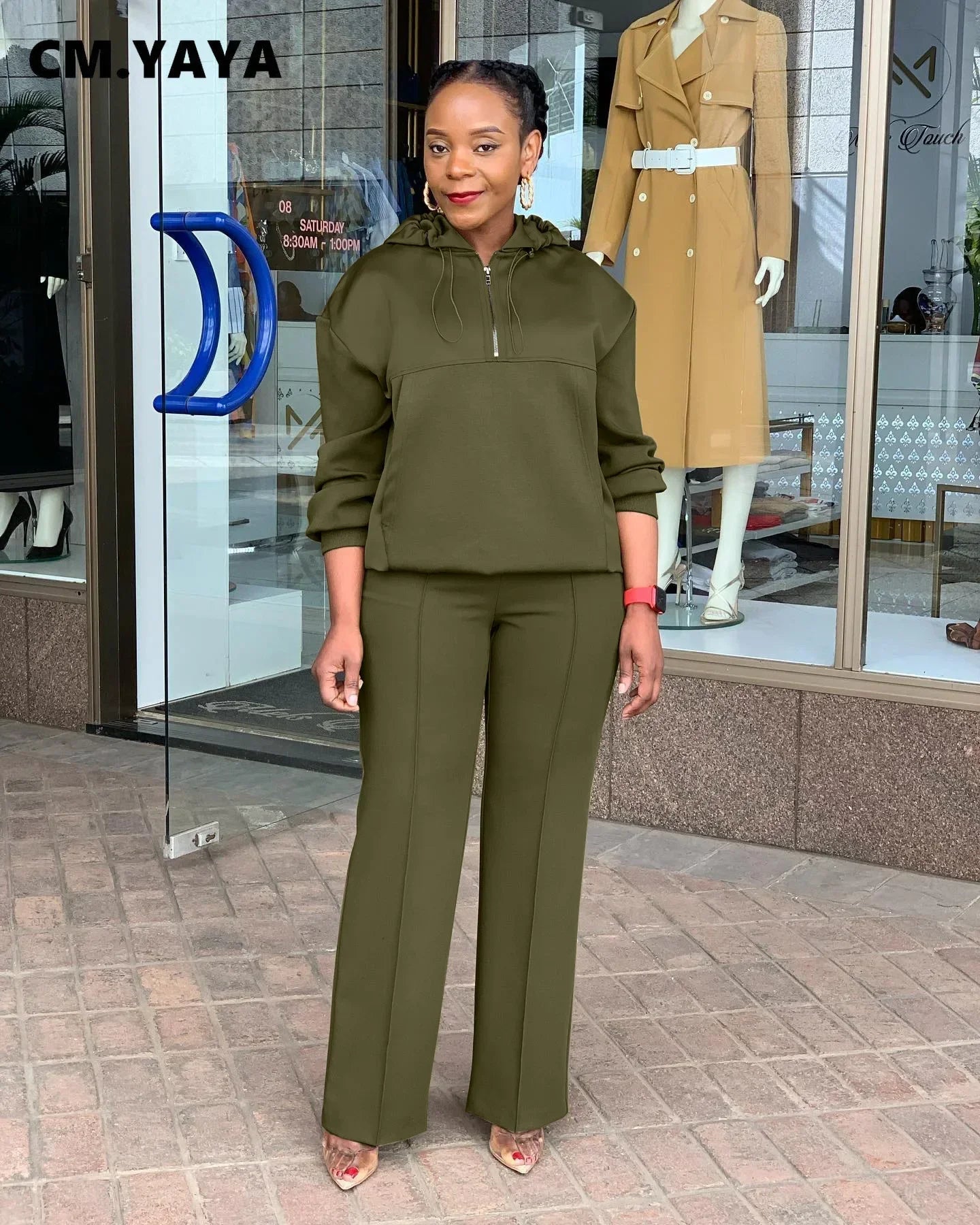 CM.YAYA Long Sleeve Women Set Loose Long Sleeve Hoodies Pant Suits 2024 Spring 2 Two Piece Sets Sporty Tracksuits Street Outfits Good Vibrations