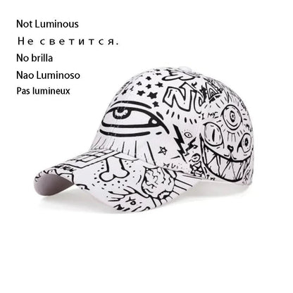 Fashion New Graffiti eyes Luminous cap Hip hop Cap Hats for men women Vintage flat hat Baseball Cap 70014 Good Vibrations