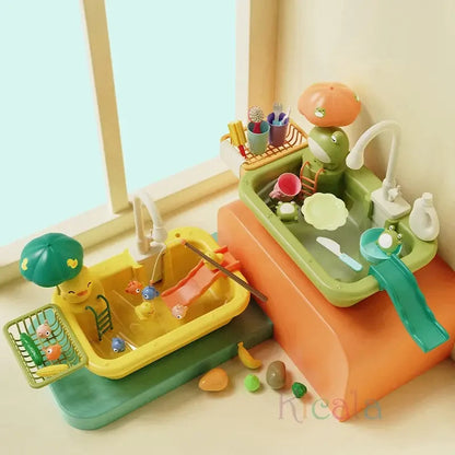 Kids Kitchen Sink Toys Electric Dishwasher Playing Toy With Running Water Pretend Play Food Fishing Toy Role Playing Girls Gift Good Vibrations