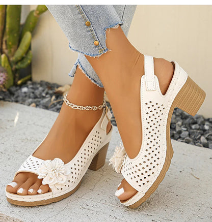 Women's Sandals Sweet Heels Sandals Summer Woman Shoes Fashion Heeled Sandalias Mujer Elegant Shoes Summer Footwear Women 2025 Good Vibrations