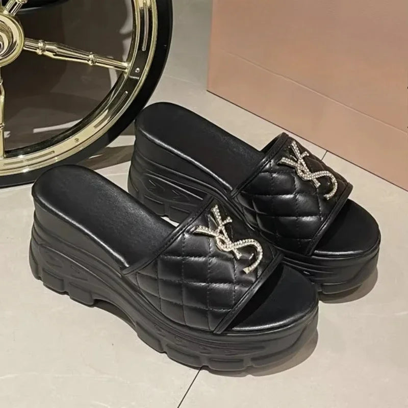 Women Sandals 2025 New Fashion Letters Platform Sandals Casual Comfortable Shoes Women Lightweight Non-slip Outside Slides Women Good Vibrations