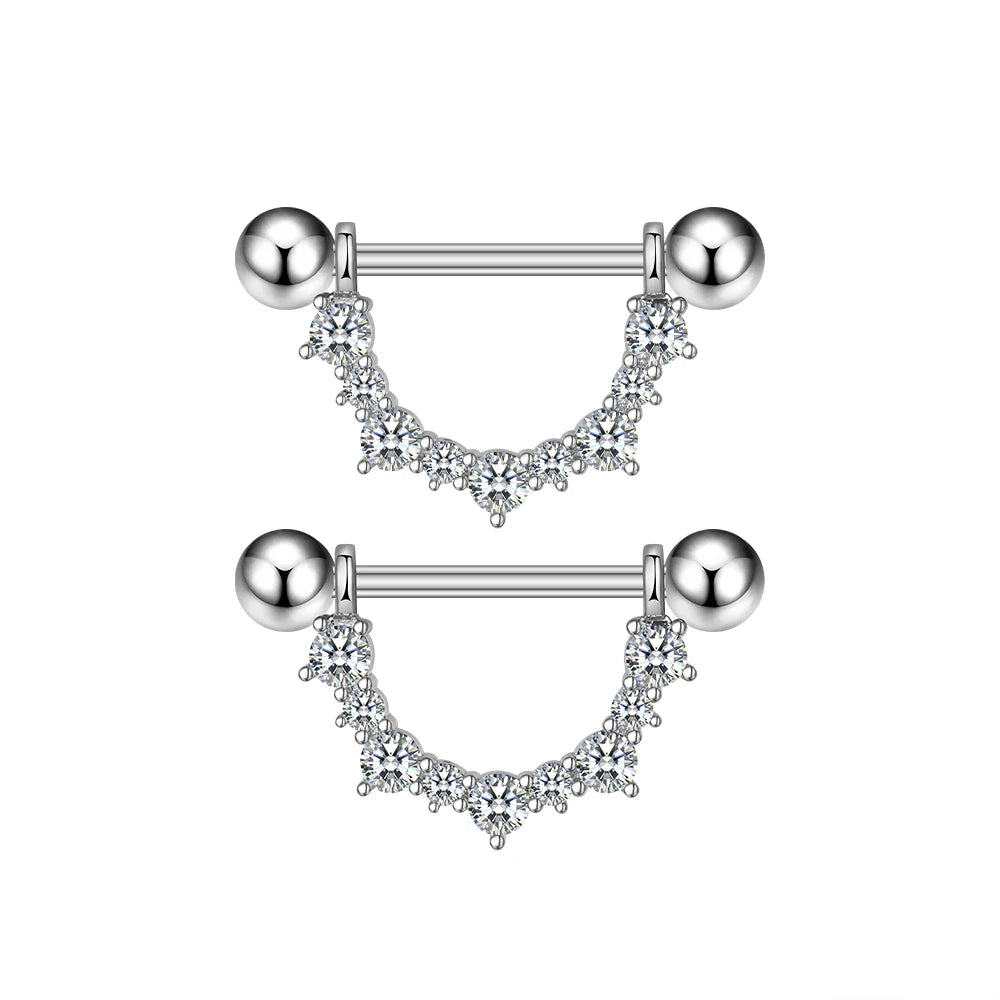2pcs Both Sides Screwed Heart Nipple Ring for Women Girls 14G Stainless Blue Pink Zircon Sexy Nipple piercing nombril Nipple Bar Good Vibrations