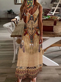 Women's Fashion Western Ethnic Print Casual Suspender Dress Good Vibrations