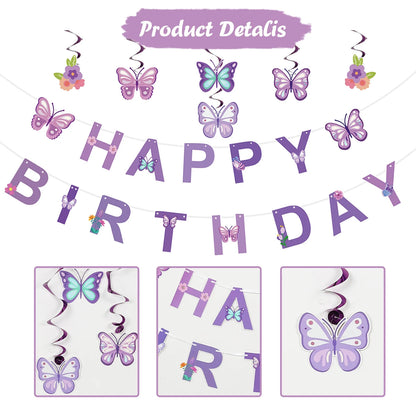 Pink Happy Birthday Banner With Butterfly Dancing Hanging Pendant Garlands  Girls Princess 1st Happy Birthday Party Decorations Good Vibrations