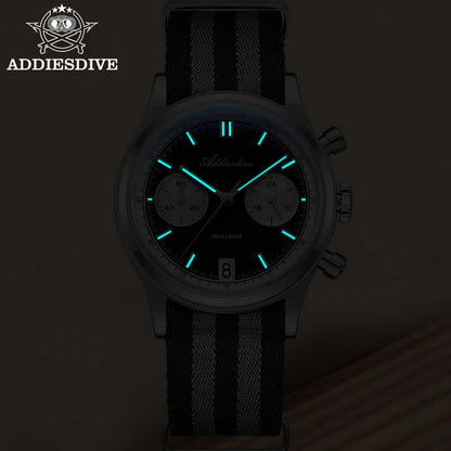 ADDIESDIVE Top Brand Man Watch BGW9 Super Luminous 10Bar Waterproof Bubble Mirror Glass VK64 Chronograph Quartz Steel Wristwatch Good Vibrations