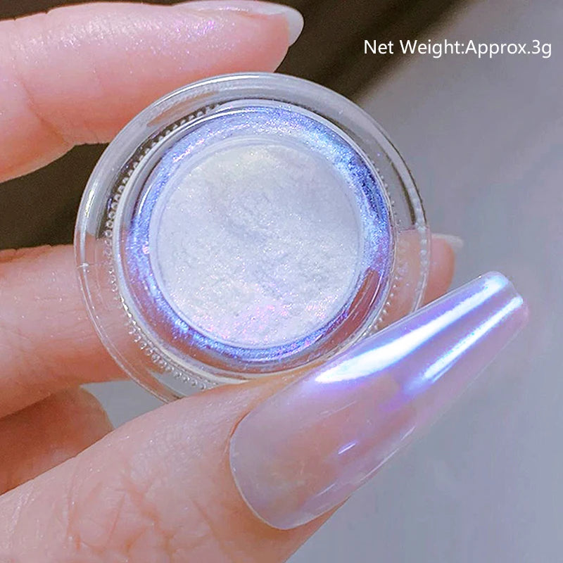 NICOLE DIARY Moonlight Mirror Nail Powder Aurora Silver Glitter Metallic Effect UV Gel Polish Pigment Chrome DIY Nail Decoration Good Vibrations