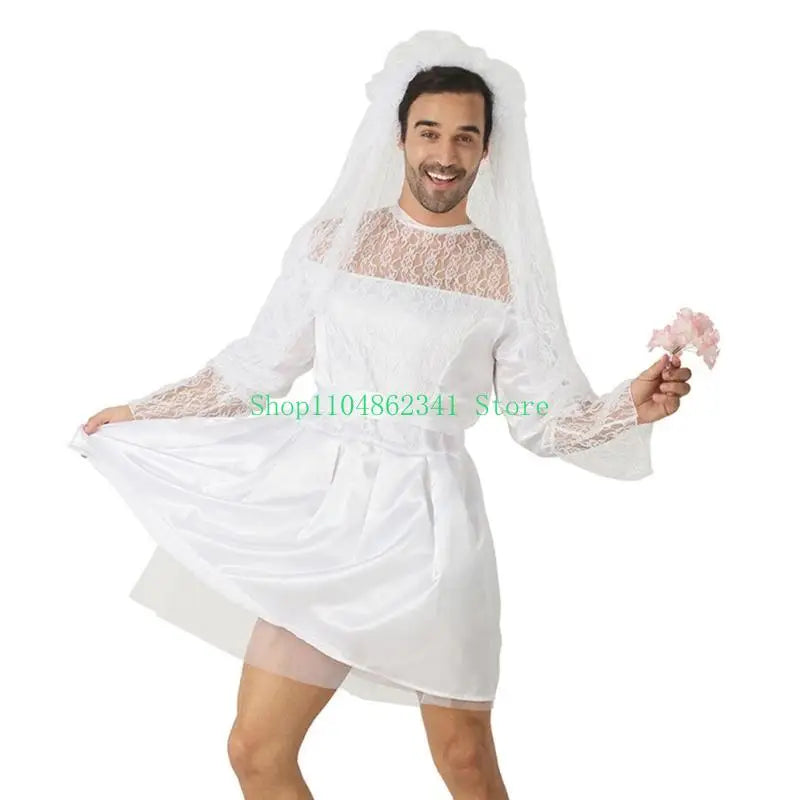 Funny Male Bride Costume Funny Comedy Costume Outfits Mens Bride Drag Queens Groom Costume for Stag Do Hen Night Party Good Vibrations