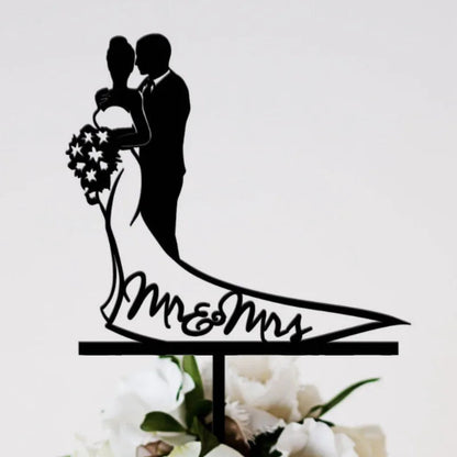 Bride and Groom Wedding Party Cake Topper Decoration Golden Acrylic Mrs & Mrs Engagement Party Cake Toppers Gift Baking Supplies Good Vibrations