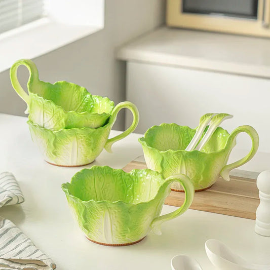 Creative Ceramic Imitation Cabbage Instant Noodle Bowl Large Soup Bowl Household Fruit Salad Bowl New Special-shaped Tableware Good Vibrations