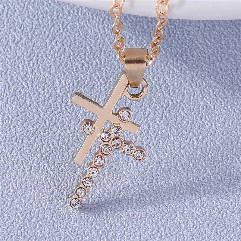 Fashion Cross Necklace for Women Men Gold Silver Color Dazzling Crystal Jesus Crucifix Necklace Christian Jewelry Wholesale Good Vibrations