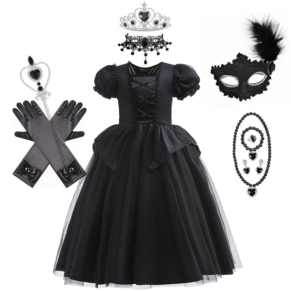 Halloween Costume For Kids Black Witch Dress Luxury Lace Sequin Evil Role Playing Costume Maleficent Dress Up Outfit Ghost Bride Good Vibrations