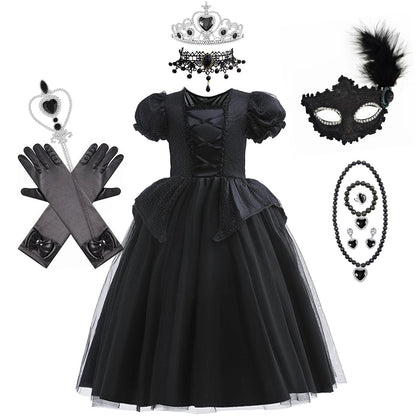 Halloween Costume For Kids Black Witch Dress Luxury Lace Sequin Evil Role Playing Costume Maleficent Dress Up Outfit Ghost Bride Good Vibrations