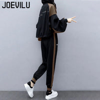JOEVILU 2PCS Casual Tracksuit Loose Jacket Track Pants 2 Piece Sets Women's Outfits Spring/Autumn Korean Streetwear Leisure Suit Good Vibrations