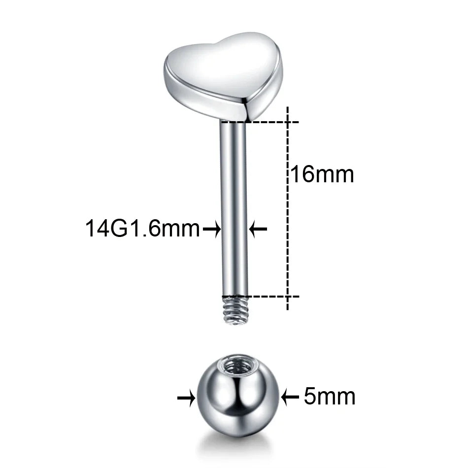 1PC Stainless Steel Heart Shaped Tongue Ring Barbell Tongue Piercing Cute Bar Ear Tragus Studs Labret Piercing Body Jewelry Good Vibrations